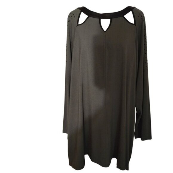 BELLE-KIM GAVEL Tunic W/Faux Leather Trim/Embellished Sleeves TOP-SIZE: 3XL-NWT - Picture 1 of 12